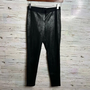 Hue Distressed Metallic Leggings Black  Gray size medium